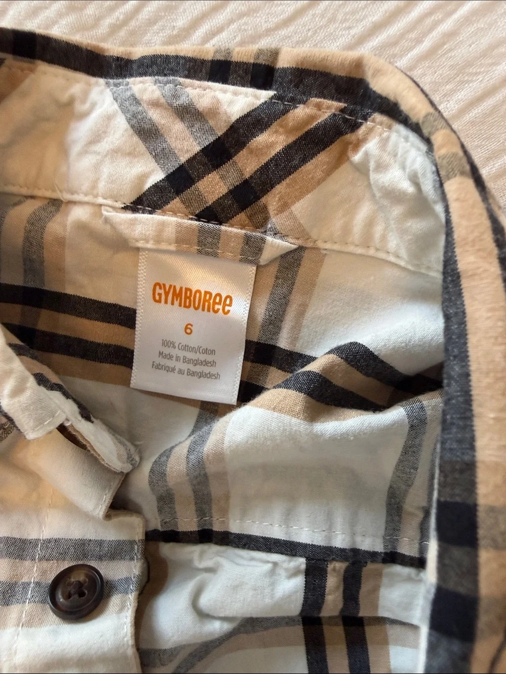 Boys Beige Plaid Button-Up Shirt size 6